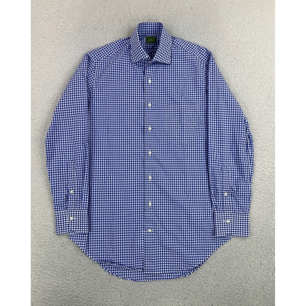 Sid Mashburn Dress Shirt Mens Large Blue Gingham Classic Fit Cotton LS